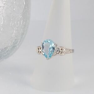 Sky Blue Topaz Pear Ring Sterling Silver Size 7